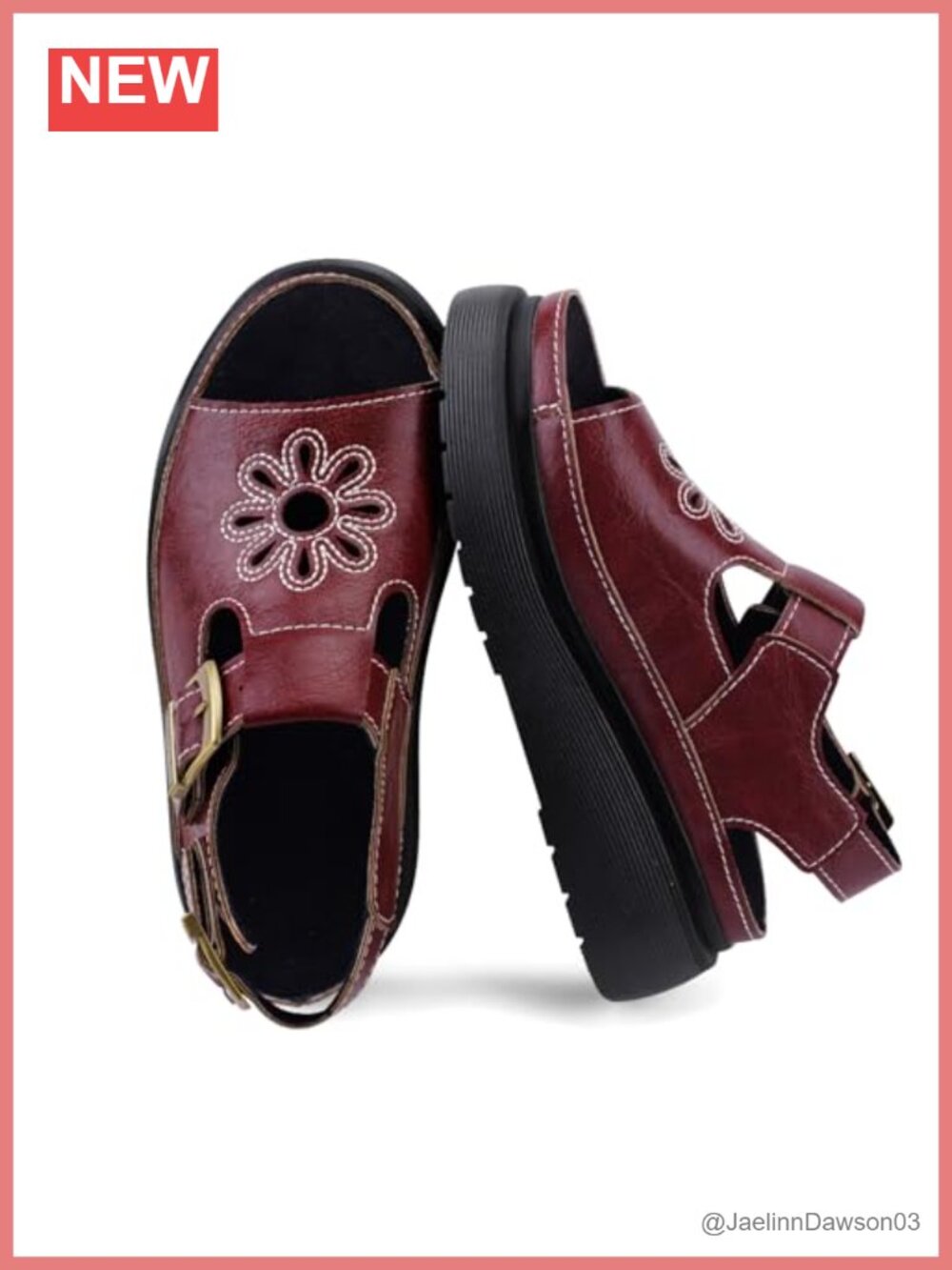 Women's Chunky Platform Sandals Flower Cutout Buckle Flat Shoes